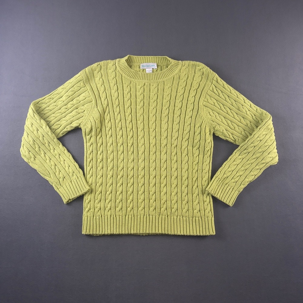 Mark Fore‎ & Strike Lime Green Cable Knit Cotton Sweater Crew Neck Small